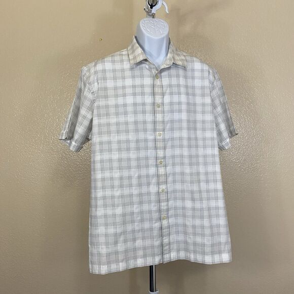 Van Heusen Mens Plaid Short Sleeve Button Up Shirt Large - Picture 1 of 10